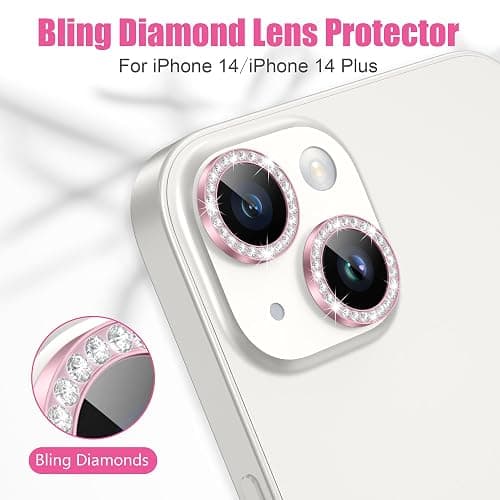 AGVEE 3+3 6 Pack for iPhone 14/14 Plus Camera Lens Protector Cover | Individual Bling Diamond & Bling Glitter Sparkle Cute Gem Metal Ring, 9H Tempered HD Glass thumbnail 4
