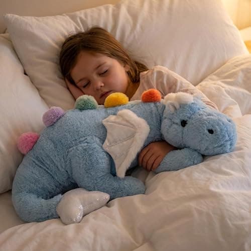 ARELUX Large 34in Cute Dragon Stuffed Animals Plush Toy Soft Sky Blue Pterosaur Plushie Giant Fuzzy Dinosaur Pillow Plushies with White Wings Cuddly for Friends Family Member thumbnail 5