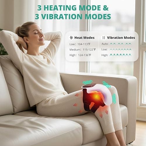 Medcursor Knee Massager, Cordless Heated Knee Massager with 3 Heating Levels, 3 Vibration Modes, LED Screen & Adjustable Straps, Massage with Heat for Relief thumbnail 3
