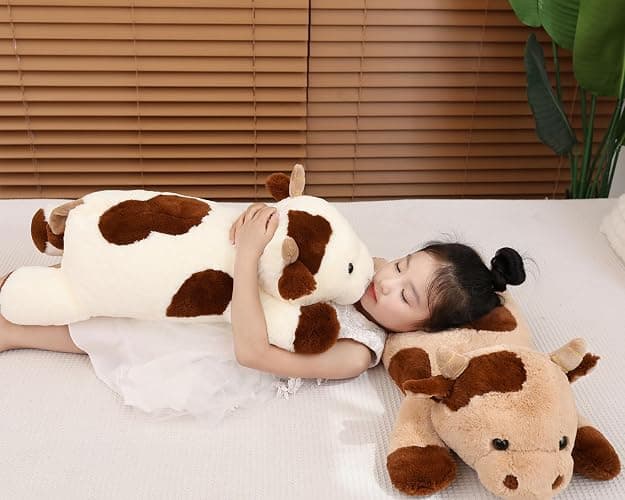 YESGIRL 25.6 inch 5 lbs Cow Weighted Stuffed Animals, Large Weighted Plush Animal, Cute Plush Toy Pillow, Soft Kawaii Plushie Gifts for Adults, Kids, Boys and Girls(Off-White) - Weighted Cow Off-white thumbnail 7
