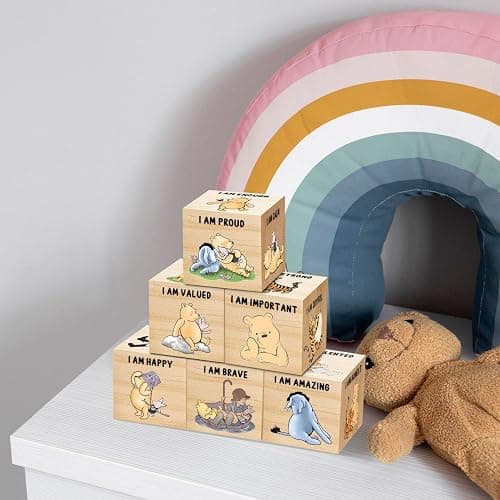 Tillfuru 6 Pcs Inspirational Winnie Nursery Decor for Girls and Boys Wooden The Pooh Decorations Winnie Baby Table Wooden Decorations Winnie Shelf Decor for Bedroom Playroom Gifts 1.6 Inch thumbnail 5
