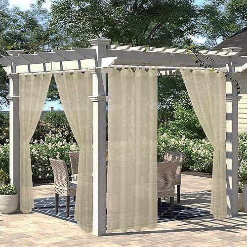 LORDTEX Burlap Linen Look Outdoor Curtain for Patio - 2 Panels Waterproof Tab Top Sheer Curtains for Pergola, Porch, Cabana and Gazebo Indoor/Outdoor Voile Sheer Drapes, 52 x 84 Inch, Linen thumbnail 8