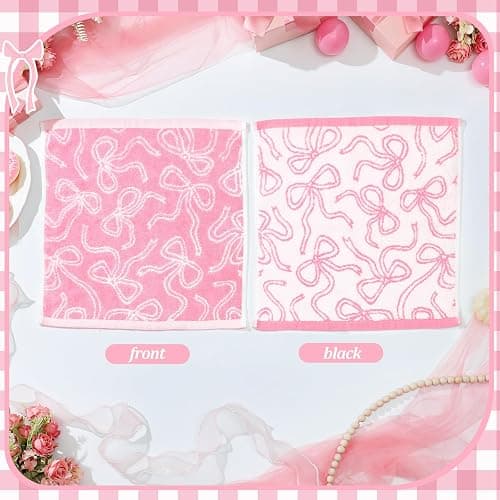 SmoothNovelty 6 Pcs Pink Bow Washcloths 100% Cotton Wash Cloths 13" x 13" Coquette Small Face Towels Absorbent Soft Hand Bath Towels for Bathroom, Spa, Kitchen Drying Cleaning (Classic Style) thumbnail 3