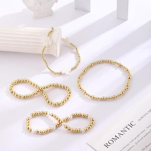 Cuzmly Bracelets for Women, Waterproof 14K Gold/Silver Plated Stackable Bracelets for Women Non Tarnish Trendy Dainty Paperclip Figaro Box Herringbone Hand Chain Bracelet Pack Stack Adjustable Jewelry for Women thumbnail 4