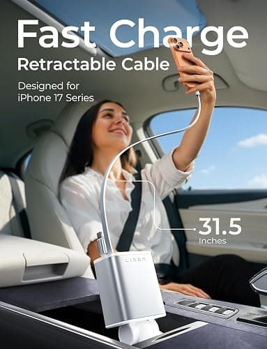 LISEN Retractable Car Charger for iPhone 17, 75W 4 in 1 Retractable Car Charger, fit iPhone 16 15 14 Samsung Galaxy S25, Car Accessories for Women Men, Prime for Day Deals Today thumbnail 3