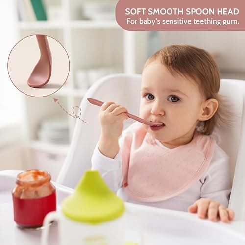 Silicone Baby Feeding Spoons, Training Spoon Self-feeding, First Stage Infant Soft-Tip Easy on Gums, Utensils Supplies, Dishwasher & Boil-proof, 6 Pack thumbnail 5