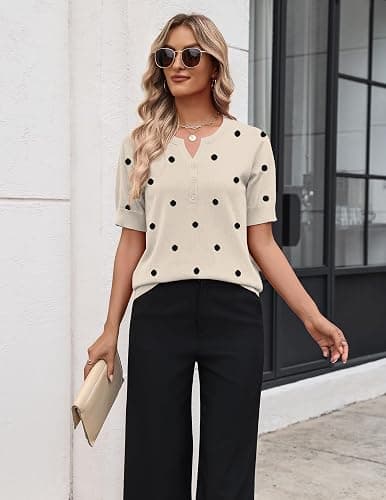 Zeagoo Women's Short Sleeve Sweater 2026 Spring Summer Tops Lightweight Casual V Neck Sweaters Dressy Work Blouses Clothes thumbnail 4
