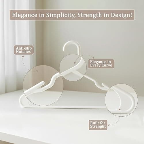 Utopia Home - Plastic Hangers 50 Pack - Space Saving Clothes Hanger - Durable and Strong Closet Organizers and Storage Makes It Ideal Stocking Stuffers or Apartment or Dorm Room Essentials (White) thumbnail 6