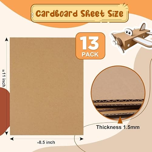 Cardboard Sheets，13 Pack 8.5"x11" Corrugated Cardboard Sheets,Cardboard Inserts Flat for DIY Crafts,Packing, Shipping, Mailing(Brown) thumbnail 2