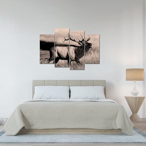 LevvArts Deer Pictures Wall Decor Sepia Brown Bull Elk Canvas Art Painting Farmhouse Living Room Kitchen Decor Vintage Wildlife Animal Artwork Ready to Hang thumbnail 5