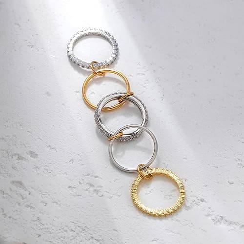 HDDNB 18K Gold Plated Stackable Rings for Women with Gift Box – Silver & Gold Multi-Link Connected Bands Set,Cubic Zirconia Mixed Metals Rings, Tarnish-Resistant Jewelry thumbnail 3