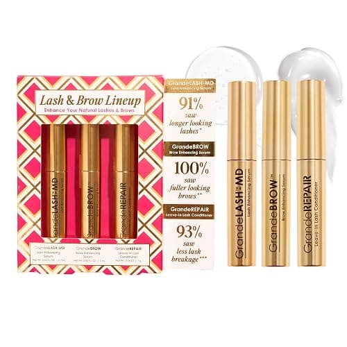 Grande Cosmetics Mini Lash & Brow Lineup Gift Set, 3 Piece Travel Kit | GrandeLASH-MD, GrandeBROW & GrandeREPAIR for longer, thicker-looking eyelashes and fuller, bolder-looking eyebrows - Image 1