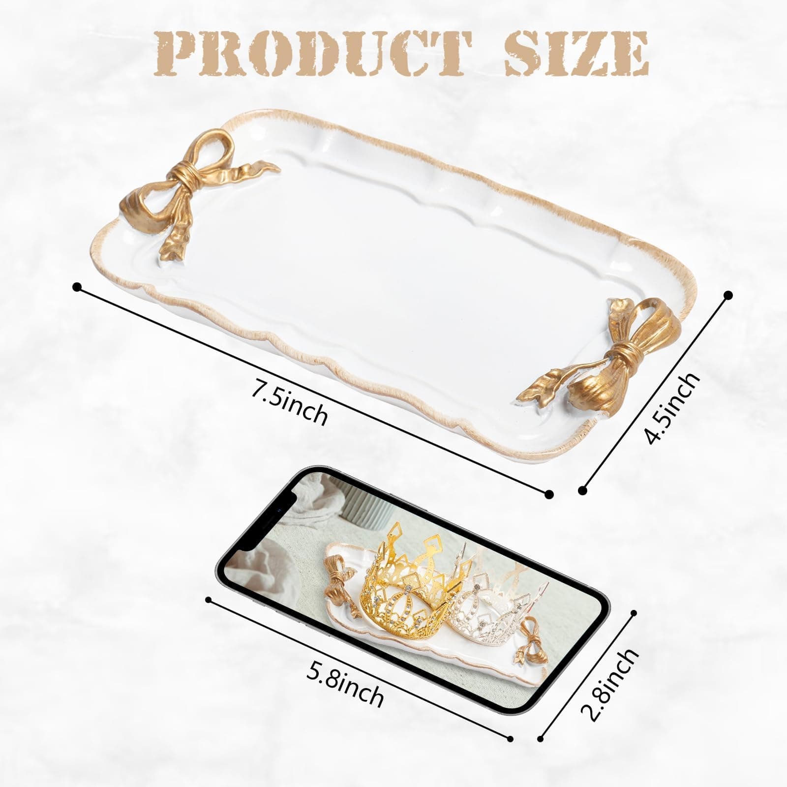 Vintage Decorative Tray Towel Tray Tray Dish Plate Fruit Trays Rings Necklace Bracelets Earrings Trays Cosmetics Jewelry Organizer Retro Design Bow Knot Resin Plate (White) thumbnail 2