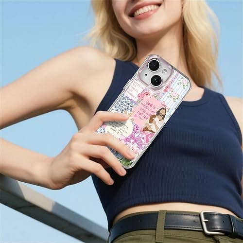 COTAIL Clear Case for iPhone 14, [Magnetic Charging Compatible][Military-Grade Protection][Anti-Yellowing] Shockproof Slim Magnetic Phone Case for iPhone 14, Pink Jesus Collage thumbnail 6