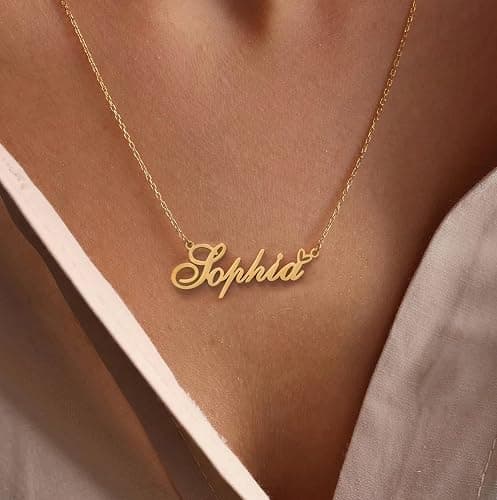 AOLO Personalized Name Necklace Custom Name Necklaces Stainless Steel Nameplate Heart Jewelry Gold Silver Color for Womens Mens thumbnail 2