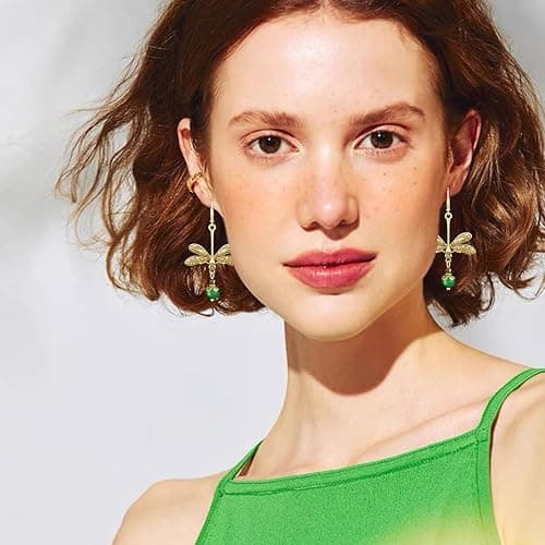 GPASTG Handmade Creative Vintage Silver Dragonfly Leverback Earrings Bohemian Retro Gold Pearl Animal Dangle Drop Earrings for Women thumbnail 4