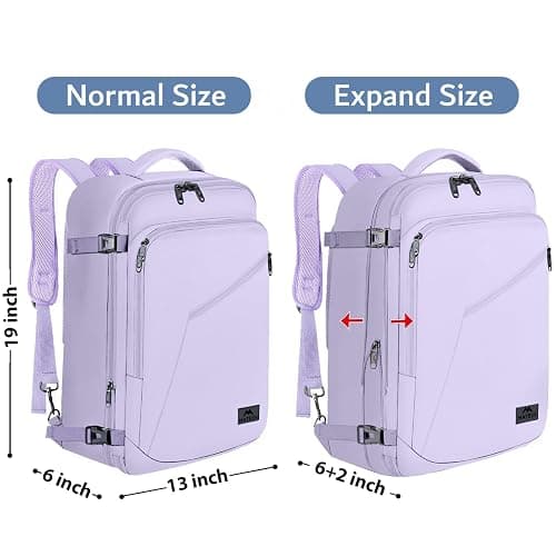 MATEIN Carry on Backpack for Women, 40L Heavy Duty Travel Backpack Airplane Approved, Expandable Simple Fashion Daypack, Frequent Traveler Gifts, Light Purple thumbnail 6