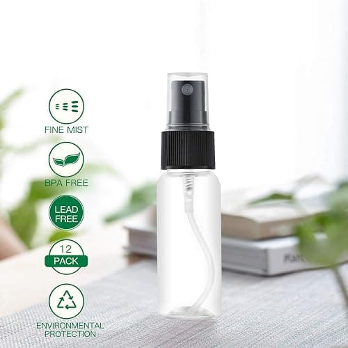LISAPACK 1oz Small Spray Bottle (12 Pack), Mini Travel Size Plastic Sprayer | 30ml empty atomizer bulk, fine mist, clear water pump, refillable watercolor mister set, portable spritzer, leak proof, TSA thumbnail 4