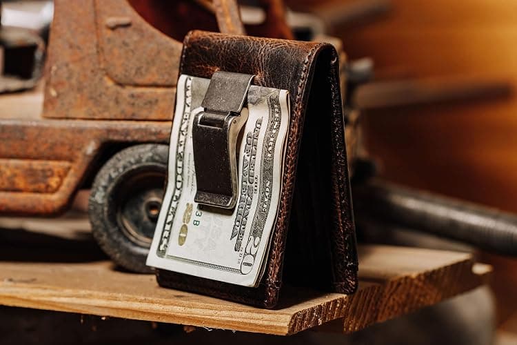 House of Jack Co. Deacon Bifold Money Clip Wallet for Men – Slim Front Pocket Leather Wallet with Metal Cash Clip, Exterior ID Window & Card Holder, Full-Grain Cowhide, Brown thumbnail 7