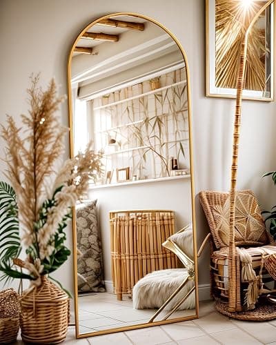 Antok Full Length Mirror, 58"x19" Floor Mirror, Arched Floor Standing Freestanding Arch Full Body Mirrors with Stand for Bedroom, Hanging Mounted for Living Room Cloakroom,Gold - Image 1