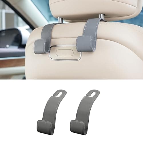 IRROMI Purse Holder for Car, 2 Pack Upgraded Car Seat Hooks for Hanging Purse and Bag, Leather Headrest Hooks for Car Back Seat, Car Organization Accessories (Gray) - Image 1