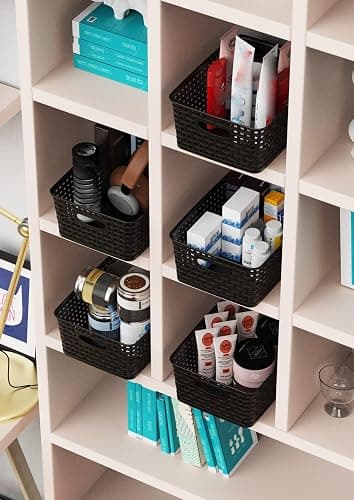 WYT Woven Storage Organizer Basket, 6-Pack Black Plastic Weave Baskets, 10.1 x 7.55 x 4.1 thumbnail 7