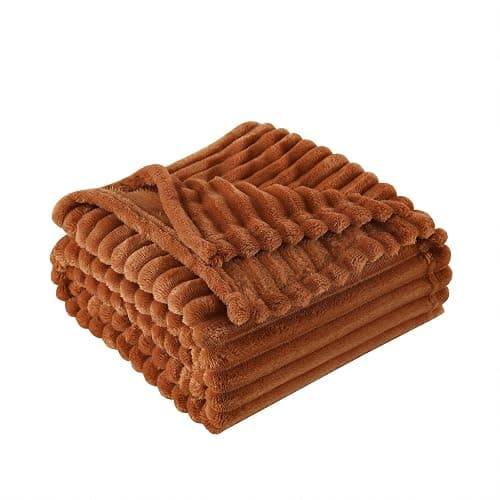 Burnt Orange Fleece Throw Blanket 50”×60” for Couch Sofa Livingroom | Linecooo Super Soft Cozy Plush Microfiber Flannel Bed Blanket Striped Design Lightweight Home Decor Gifts for Adult Mom Women thumbnail 3