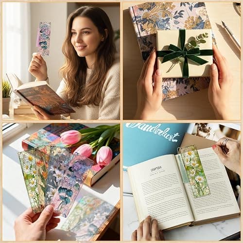 Zaamwoyy 4 Pcs Stained Glass Art Bookmarks for Reading Women, Flower Transparent PVC Bookmark with Tassels, Cute Book Accessories, Unique Book Marks for Bookish, Birthday Christmas Gift thumbnail 7
