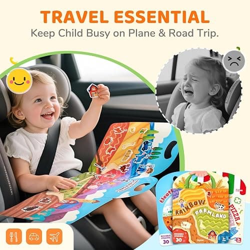 JoyCat Reusable Sticker Book Set (3-Pack): Farm, Pizza-Making, Weather - 90 Pcs Stickers for Toddlers, Kids Sticker Activity Book, Road Trip Travel Toys, Birthday Gifts for Boys and Girls thumbnail 4