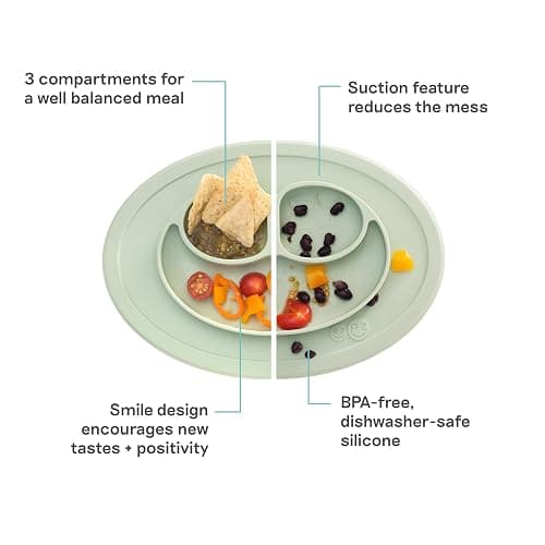 ezpz Mini Mat (Sage) - 6 -12 Months+ - 100% Silicone Suction Placemat + Divided Plate with Three Compartments - Supports Baby-Led Weaning - Designed for Highchair, Table, and Travel thumbnail 2