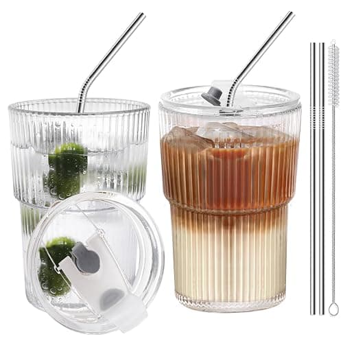 HIGIINC Iced Coffee Cups With Lids and Straws 2 Pcs, 16 OZ Unbreakable Cup Drinking Set,Clear Plastic Cups Reusable Iced Coffee Tumbler with Lid and Straw, To Go Coffee Cups Dishwasher Safe - Image 1