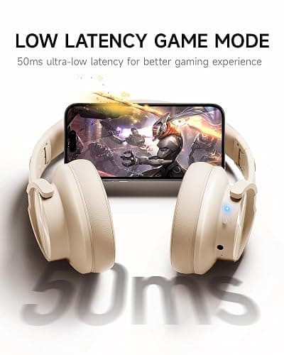 Picun B8 Bluetooth Headphones, 120H Playtime Headphone Wireless Bluetooth with 3 EQ Modes, Low Latency, Hands-Free Calls, Over Ear Headphones for Travel Home Office Cellphone PC Khaki White thumbnail 8