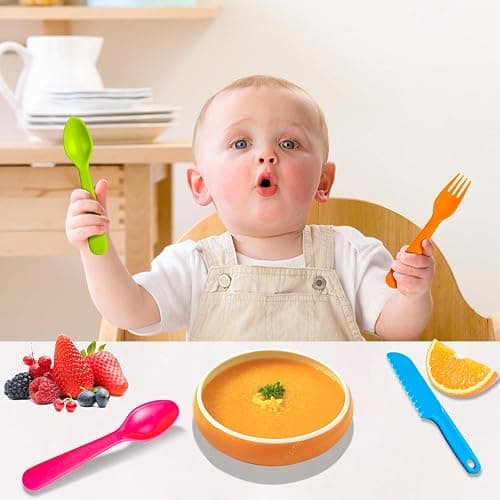 ChaLeeMoo12Pcs Plastic Kids Forks and Spoons Set, Reusable Toddler Utensils Assorted Colors Kids Silverware Set for School Lunch Box Camping Travel, Also for Adult to Use, BPA Free Dishwasher Safe thumbnail 6