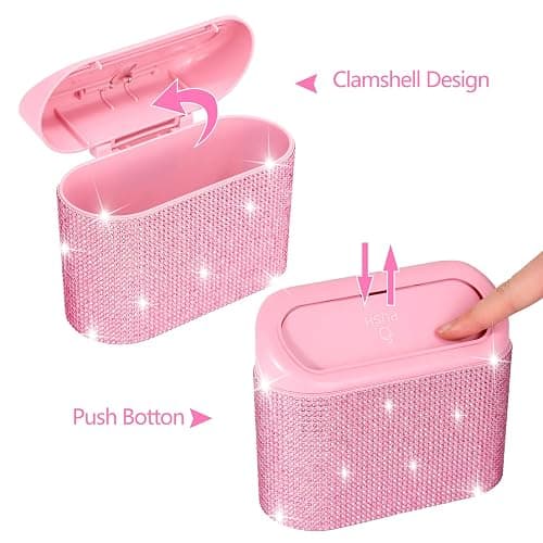 NBTEPEM Bling Pink Car Trash Can with Lid - 2 Pack, Mini Auto Garbage Can with 60 Trash Bags, Automotive Garbage Container Bin, Bling Car Accessories Trash Can for Women (Pink Diamond) thumbnail 4