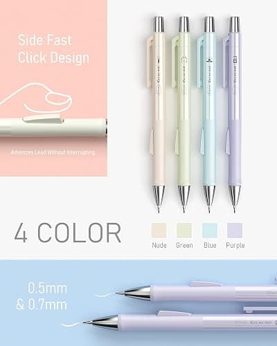 Nicpro 8PCS Pastel Mechanical Pencil 0.5 & 0.7 mm, Cute Fast Click Mechanical Pencils Set with 8 Tubes HB Lead Refills, Erasers for Drafting, School Student Writing, Drawing, Sketching -with Case thumbnail 2