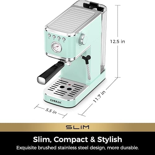 CHULUX Slim Espresso Machine with Milk Frother, 20 Bar Professional Italian Pump Espresso Coffee Machine for Home Cappuccino & Latte Maker, Stainless Steel, Pastel Green thumbnail 3