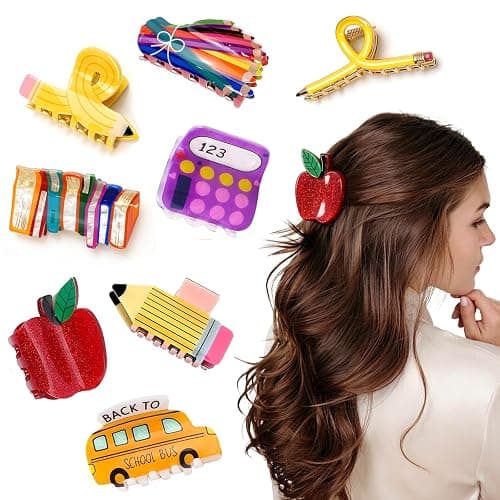 8 Pcs Teacher Gifts Teacher Hair Clips Apple Claw Clip Pencil Claw Clips Cute Funny Barrettes for Back to School Gift Hair Accessories Present - Image 1