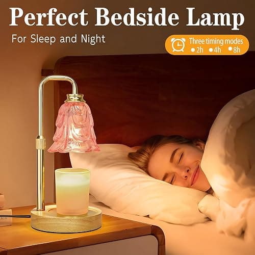 Candle Warmer Lamp with Timer Dimmer, Adjustable Height Pink Tulip Candle Wax Warmer, Christmas Birthday Gift for Mom Women, House Warming Gifts for New Home Bedroom Decor,Flower Pink thumbnail 5