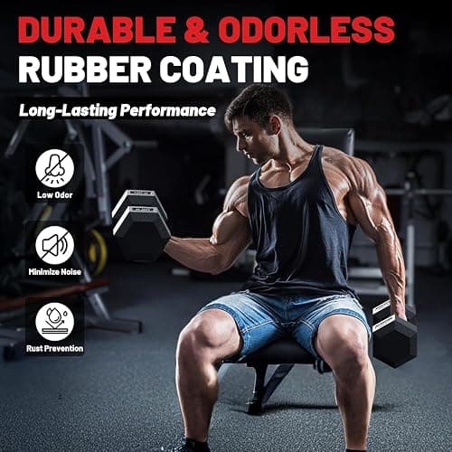 PAPABABE Hex Dumbbell Set with Rack, Rubber Encased Free Weight with Weight Storage Racks, Multiple Weight Options for Home Gym and Fitness thumbnail 8