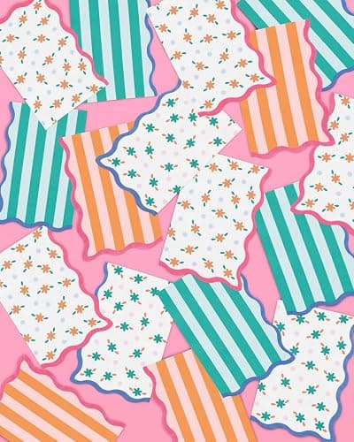 xo, Fetti Italian Summer Wavy Floral Stripe Napkins - 3-ply, 24 pcs | Bachelorette Party Decorations, Last Toast Coast, Birthday Party Supplies, Flower Baby Shower, Stripe Wavy Cocktail Decor thumbnail 3