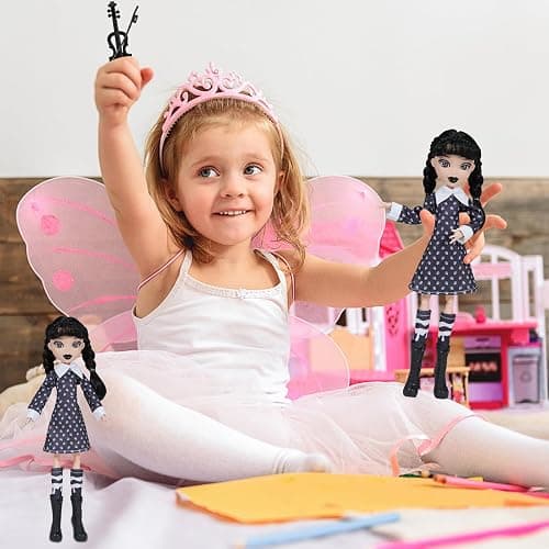 DCSSUB 10" Collectible Doll with Dot Black Dress, Coat, High Heels, Double Ponytail, Violin Accessories & Thing thumbnail 2