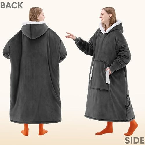 yescool Wearable Blanket Hoodie, Flannel Sherpa Fleece Blanket Sweatshirt for Adults Women Men,One Size Fits All thumbnail 3