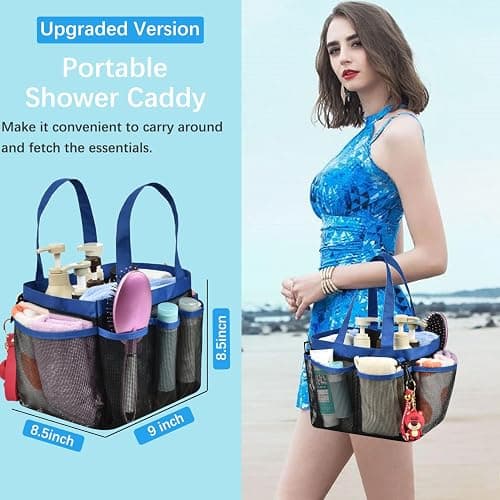 Haundry Mesh Shower Caddy Tote, Large College Dorm Bathroom Caddy Organizer with Hook and Handles, 8 Basket Pockets for Camp Swimming Travel Gym Beach thumbnail 3