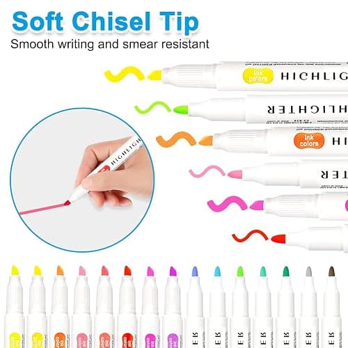Funnasting Highlighters Pens, 15 Colors Mild Highlighters, Dual Tip Colourful Highlighter, Pastel Marker Set, Stationary Supplies Perfect for Highlighting, Underlining and Colouring thumbnail 6