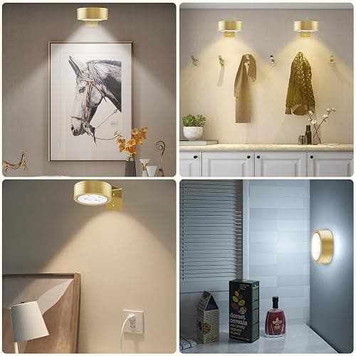 SIXDEFLY Picture Lights for Wall, 3 Lighting Modes Magnetic Art Display Light,Rechargeable Battery Operated Led Painting Light with Remote Control Dimmable & Timer,3Pack Gold thumbnail 7