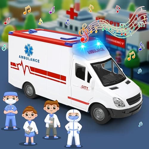 Toy Ambulance Boys Age 3-5 With 4 Different Flashing Lights & Sound, Back And Side Doors Open Friction-Powered Wheels Light Up Toy Hospital Sets Buses Birthday Gift 3 4 Year Old And Up Girl Boy Toys thumbnail 6