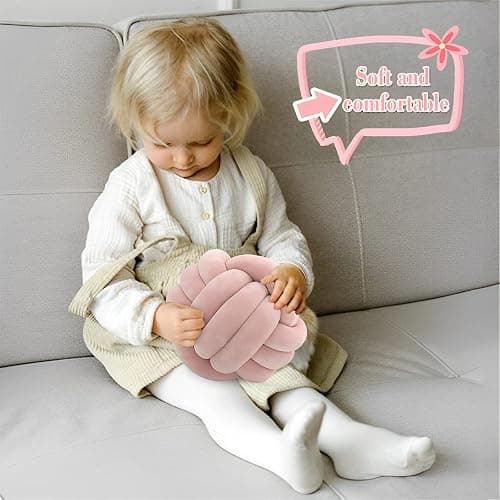 KEBAIHUA Knot Ball Pillows, Round Throw Pillow Cushion Home Decoration Soft Plush Pillow, Throw Knotted Ball Pillow Handmade Children Room Decoration Round Plush Toy Pillow (Leather Pink,8.5"/22cm) thumbnail 4