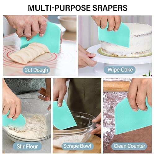 Ecavria Bench Scraper, Premium Stainless Steel Dough Scraper with 2 PCS Flexible Bowl Scraper, Dough Cutter with Measuring Scale, Versatile Kitchen Scraper Set for Pastry Bread Pizza Cake thumbnail 4