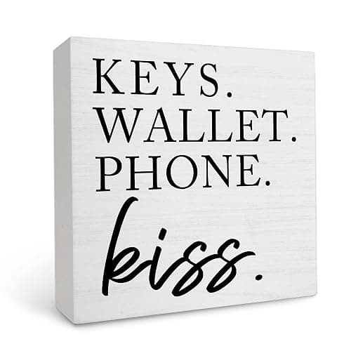 Wooden Entryway Table Decor - Box Sign for Keys, Wallet, Phone - Home Decor - White-5x5" - Image 1