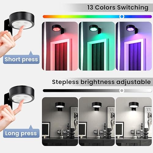 KELUOLY 4-Pack Wireless Battery Operated Painting Light with Remote Control,13 Color RGB Magnetic Led Art Picture Lights for Wall, Dimmable and Timer Poster Light, Wall Decor Black Display Light thumbnail 4